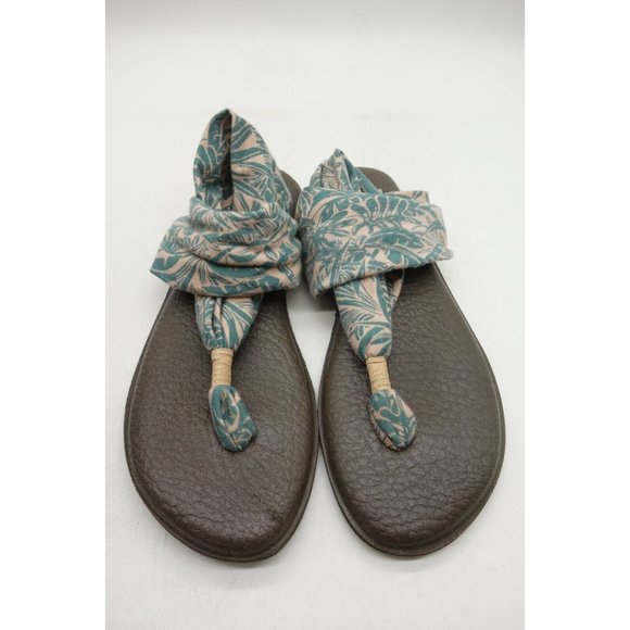 Sanuk Peach Green Stretch Strap Thong Sandals Shoes Women's 9 - Picture 2 of 7